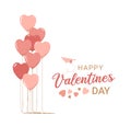 Vector Illustration of balloons in form of hearts isolated on white background. Valentine`s day card Royalty Free Stock Photo